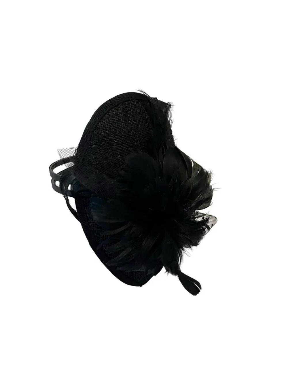 Black Fascinator Hat Feather Mesh Headband Cocktail Wedding Hair Accessory